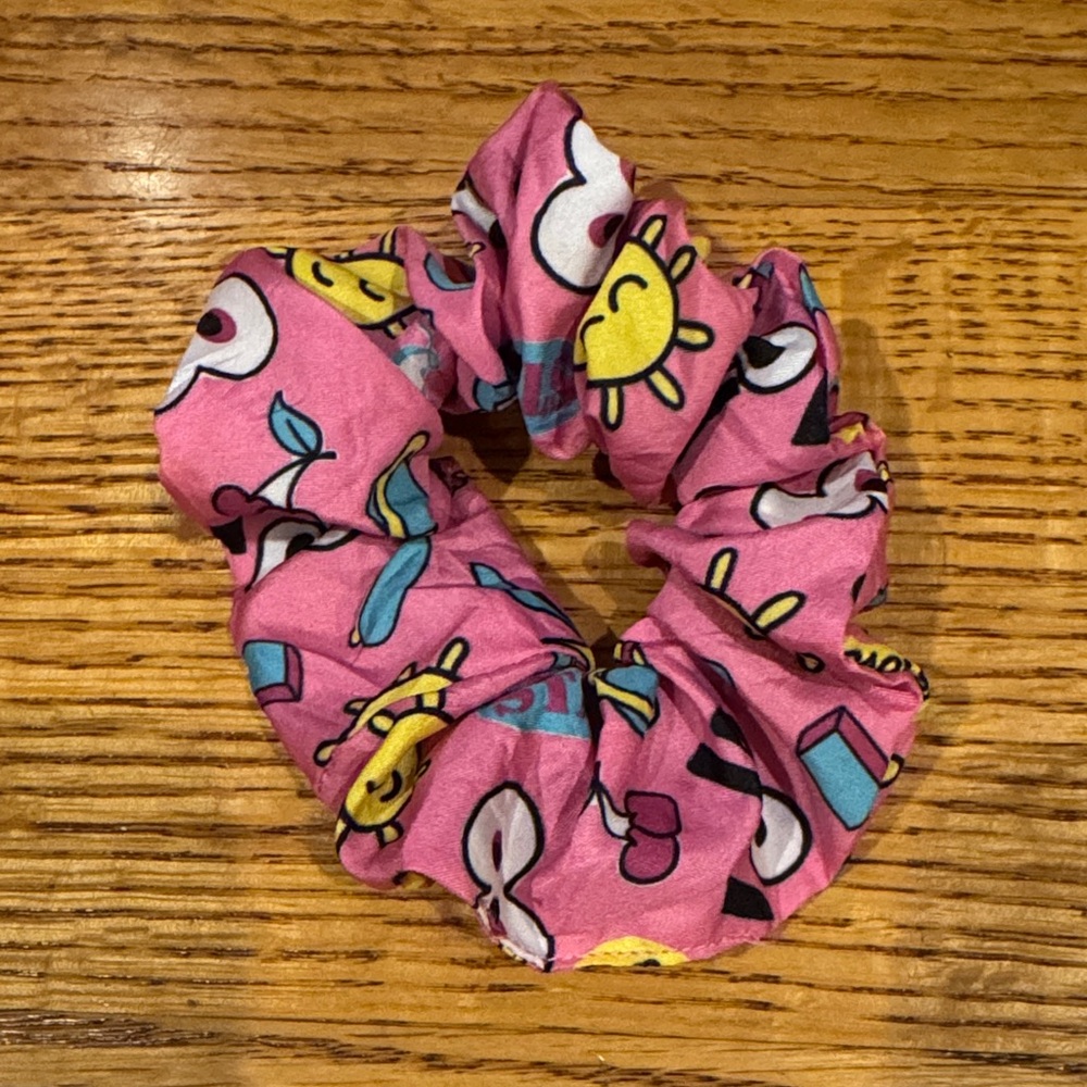 Pink Cartoon Print Scrunchie